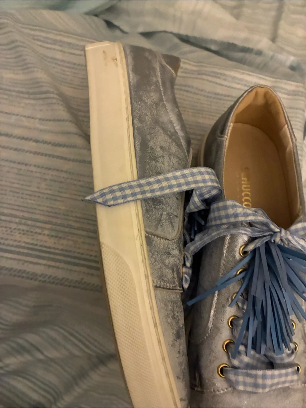 SCHUTZ Silver Sneakers with Blue Accents